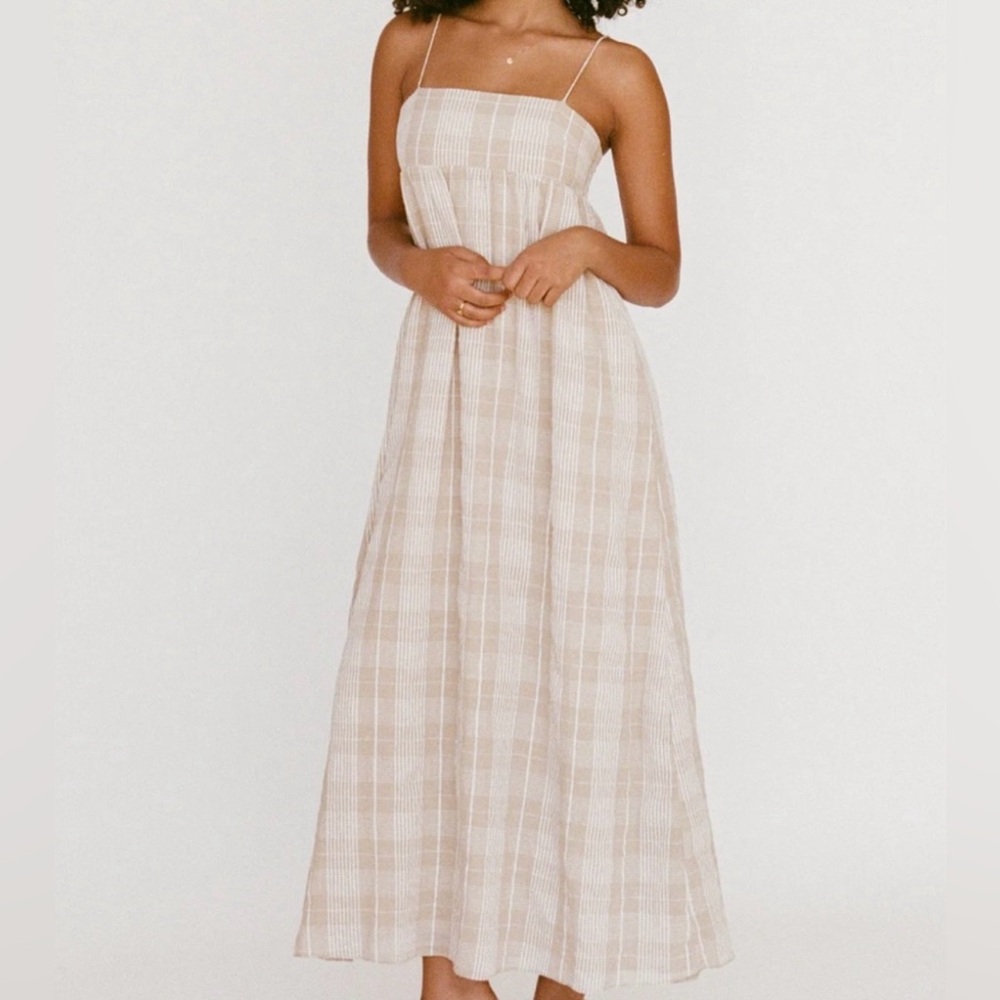 Sabo Skirt Beige Plaid Check Maxi Dress